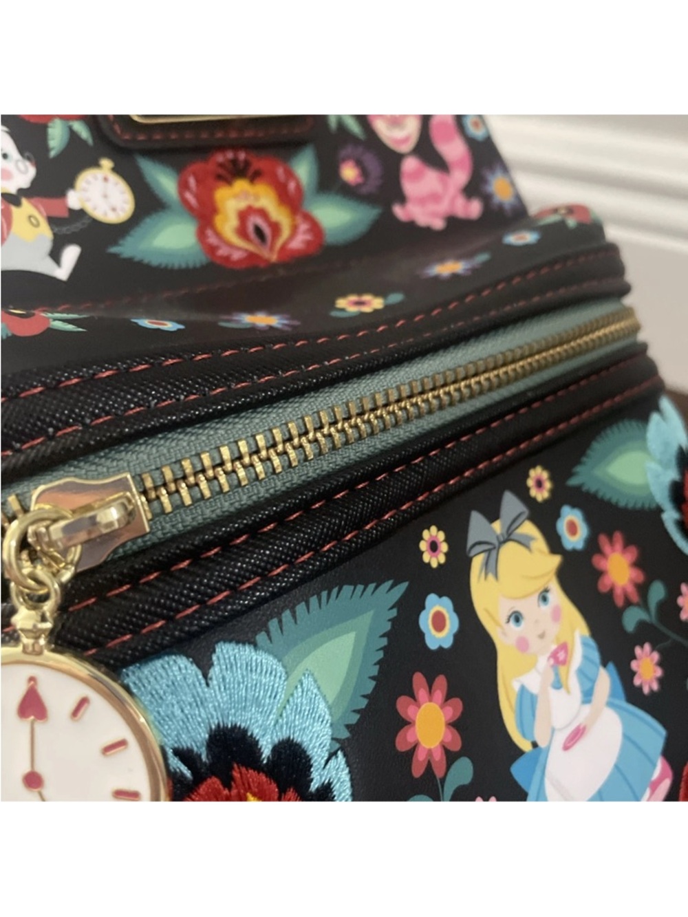 Loungefly Alice in Wonderland Black Floral Mini Backpack Disney - Picture 12 of 15